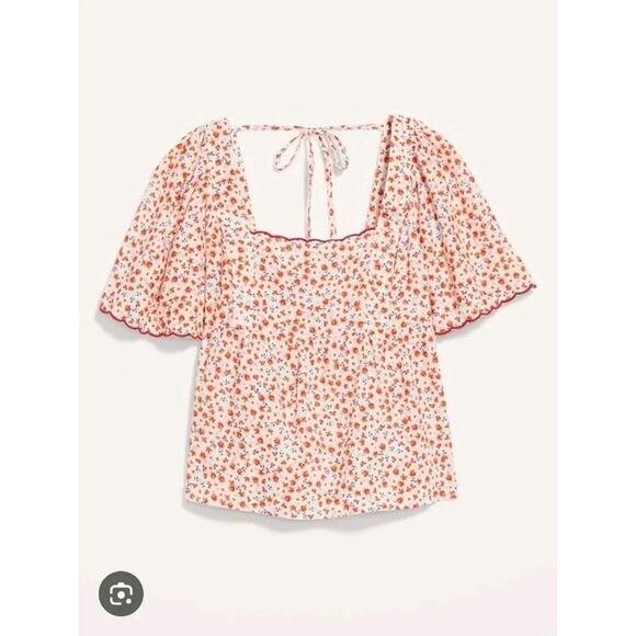 Old Navy White Orange Ditzy Floral Girly Flutter Sleeve Swing Blouse Size XL - Picture 1 of 11